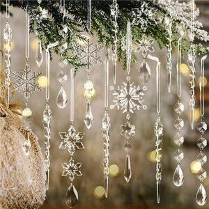 18pcs Crystal Snowflake & Icicle Ornaments, Acrylic Christmas Tree Decorations‎